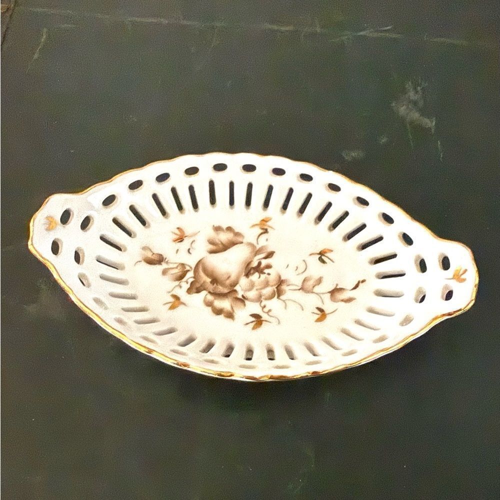 Vintage Fenton Charlton Pears Hand Painted Candy Dish